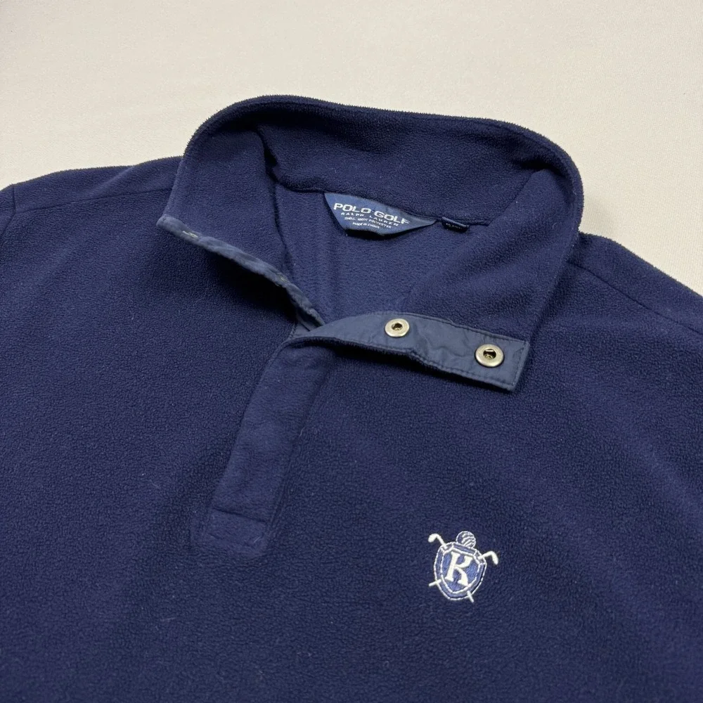 Ralph‎ Lauren Polo Golf Men's Fleece Sweater Snap Button Polyester Blue Large